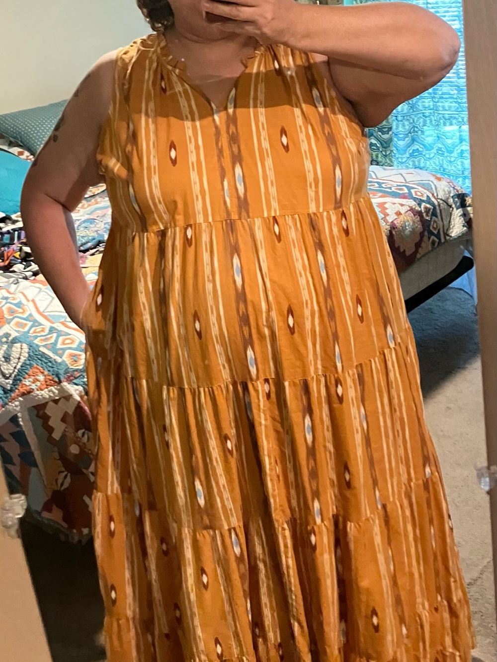 Sonoma Mustard Yellow Sleeveless Tiered Maxi Dress